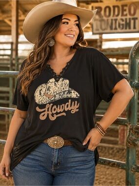 Howdy Cowboy Hat Graphic Tee | Women’s 2XL | Western Rodeo Boho | NWOT
